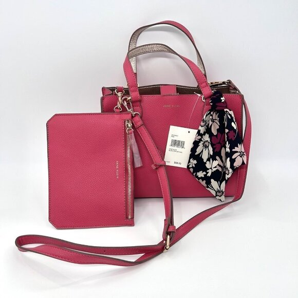 Anne Klein Handbags - NWT ANNE KLEIN PINK BLAKE POP SATCHEL PURSE WRISTLET SET W/ SCARF